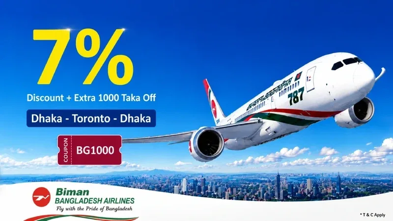 Get 7% Discount on Dhaka to Toronto Biman Bangladesh Flights