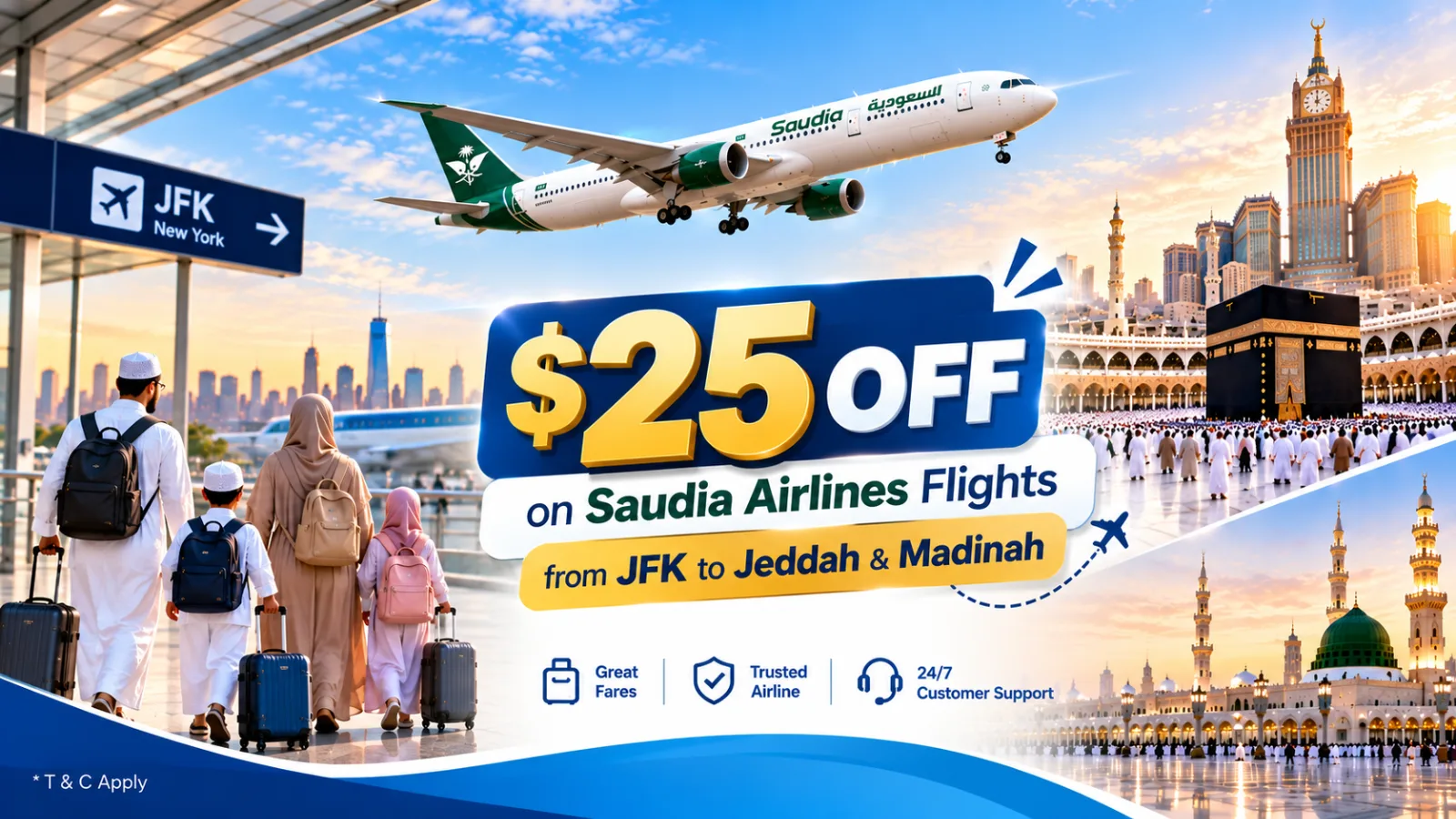 $25 OFF on Saudia Airlines Flights from JFK to Jeddah & Madinah