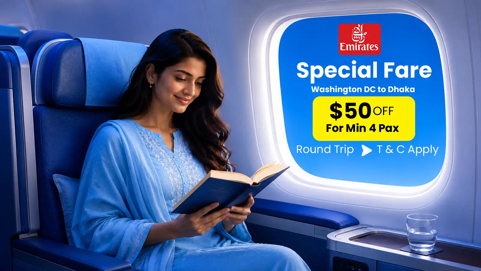 $50 Off Emirates for 4+ Passengers | USA ⇄ Dhaka Round Trip